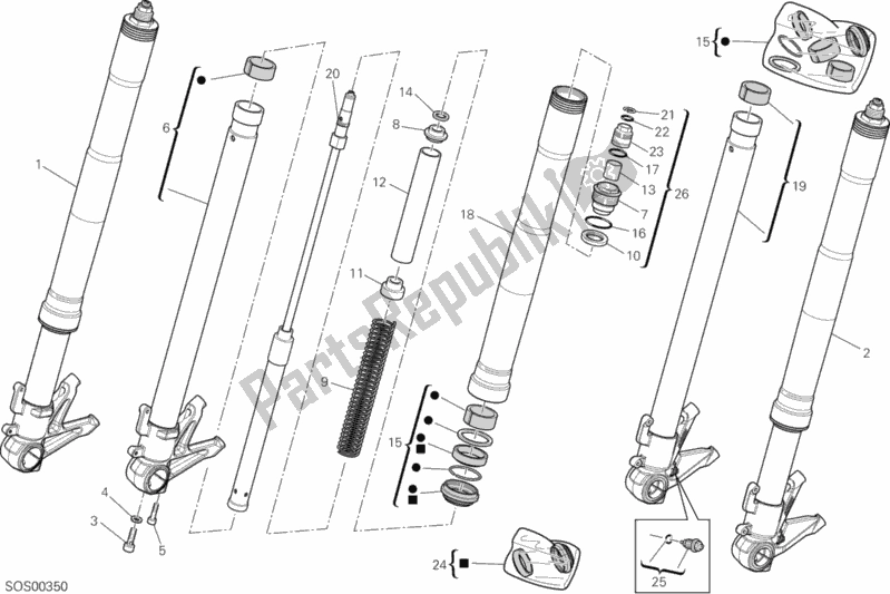 All parts for the Front Fork of the Ducati Superbike 848 EVO USA 2013